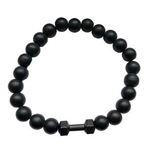 Black Beaded Dumbbell Bracelet Stretch Gym Motivational Workout Fitness NEW